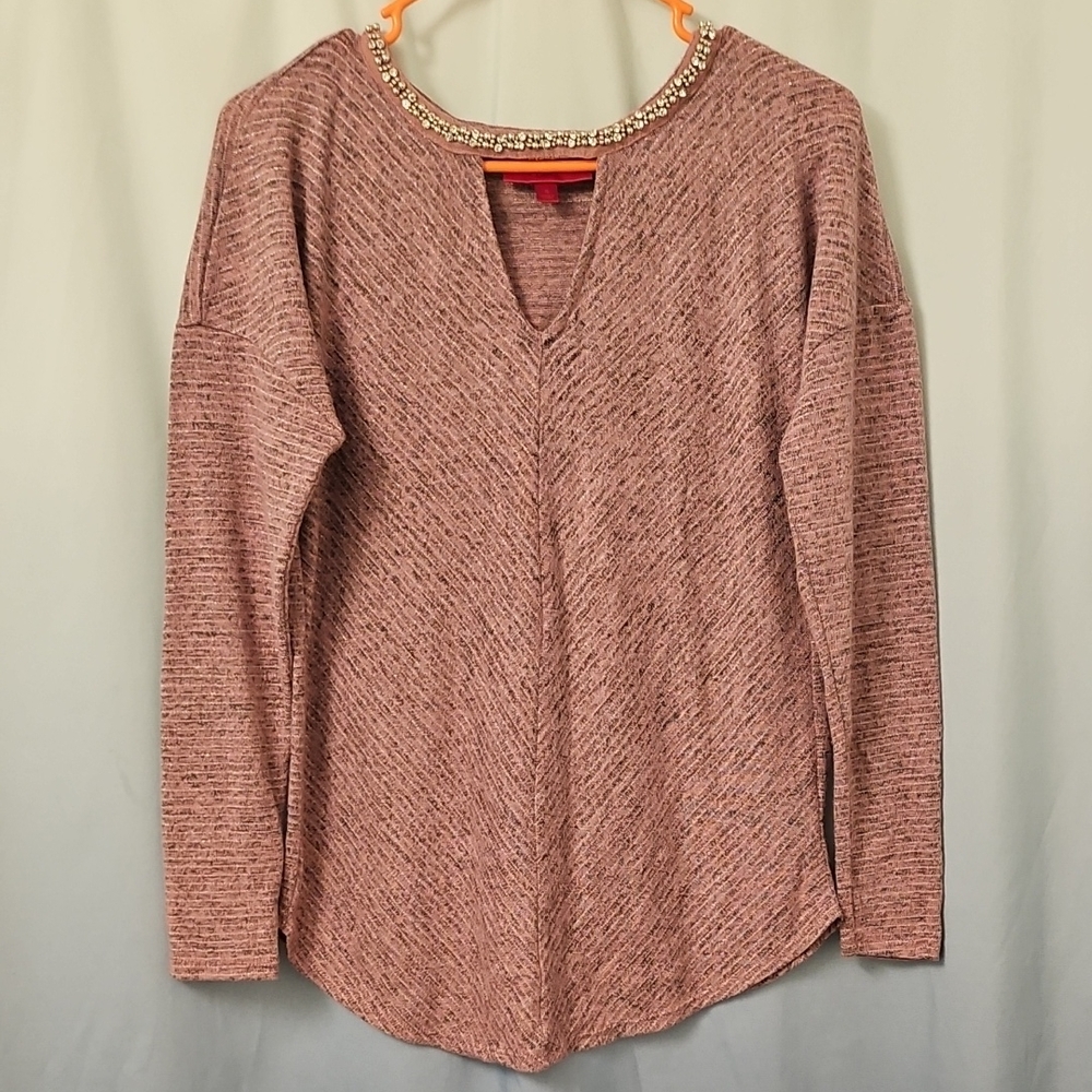 Jennifer Lopez Mauve Sweater with Beaded Rinestones  Neckline Size Small